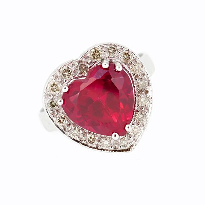 14ct White Gold Synthetic Ruby & Diamond Ring