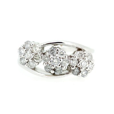 18ct White Gold Triple Cluster Diamond Ring